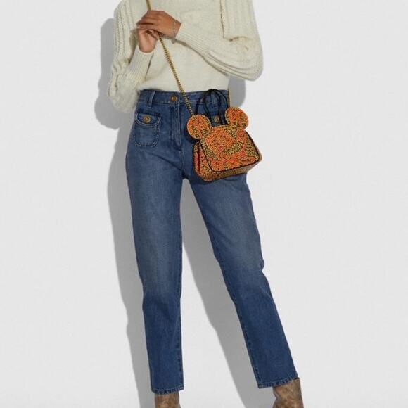 New Coach Disney Mickey Mouse Kisslock Bag/ Leather/Black-Yellow-Orang4 - Picture 6 of 12